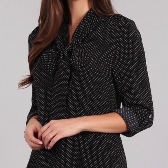 NWT Black Polka Dot Tie Neck Blouse - Picture 2 of 5